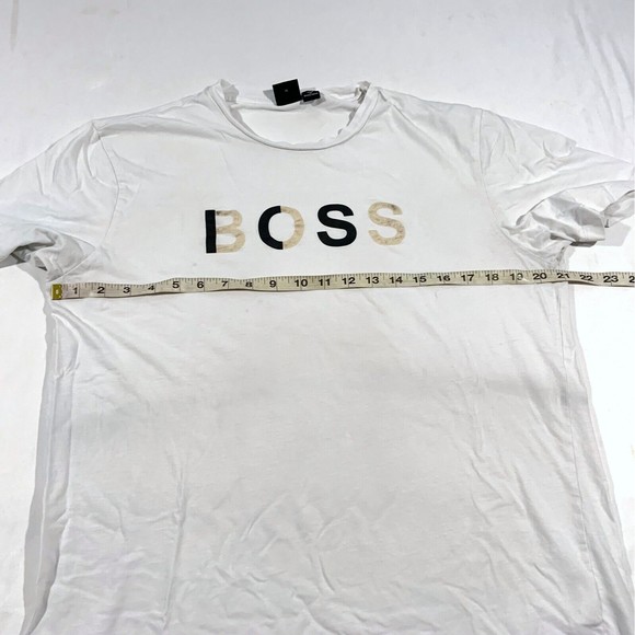 Boss Crew Neck White Monogram Logo Embossed Tee Cotton Short Sleeve T-shirt XL - Picture 5 of 10